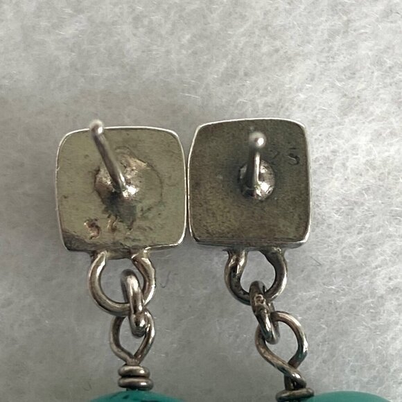 Sterling Silver 925 Southwest Style Beaded Turquoise Square Stud Dangle Earrings - Picture 12 of 16